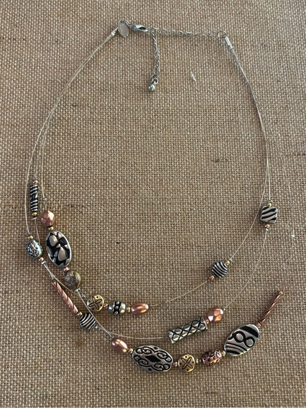 Lia Sophia Wire Multi Strand Metallic And Patterned Beads Necklace 19”